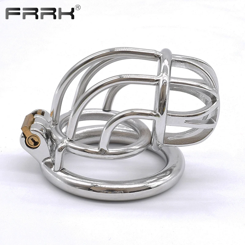 

FRRK Curve Chastity Cage Device Water Tap Cell Mate Penis Rings Male Bird Lock Metal Cock Belt Bondage Sex Toys for BDSM Games