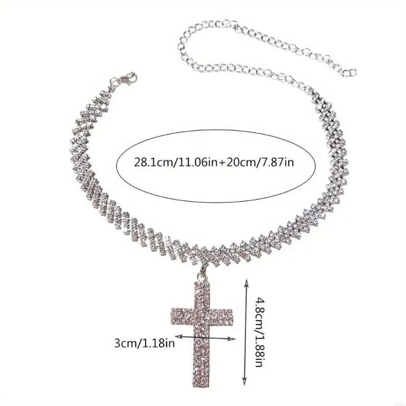 2025 جديد أنيق الراين مزين الصليب مجوهرات النحاس سلسلة التبعي لها