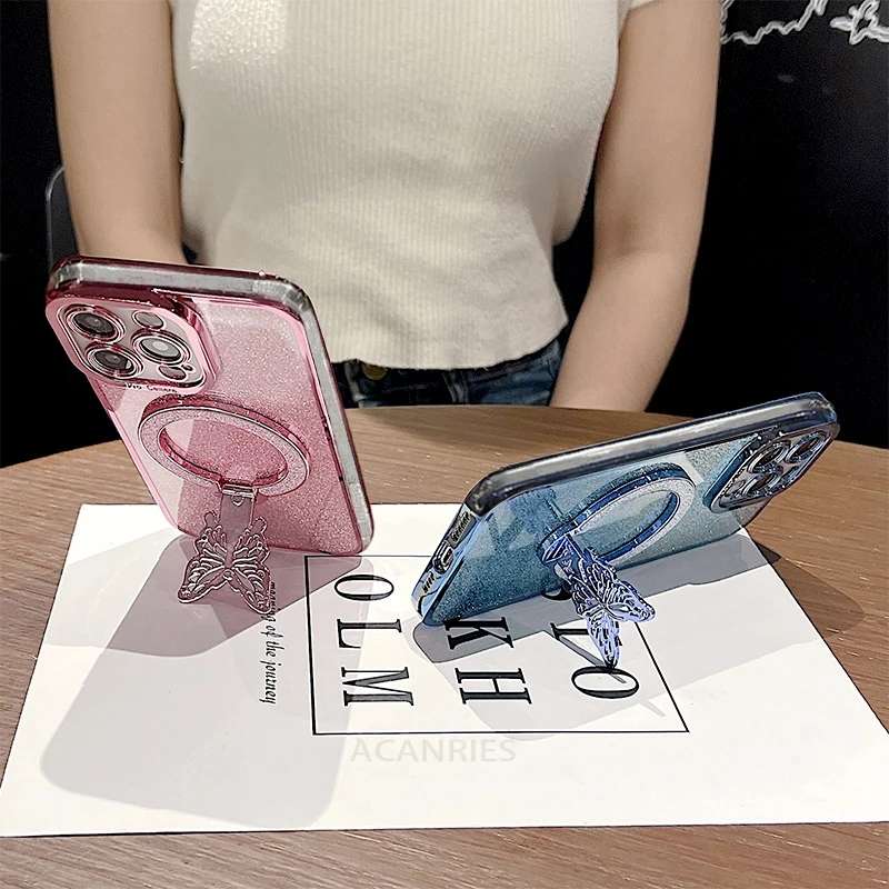 Honorx8 Plating Butterfly Holder Silicone Case For Huawei Honor X8 X8a X8b X6 4g 5g X6a X6s X7a X9a Honorx6 Back Cover Honorx8a