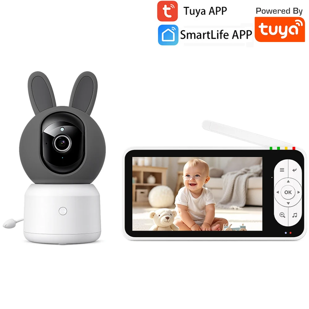 

WiFi & No-WiFi Modes Tuya SmartLife Baby Camera with 5" Large Screen Monitor Cry Sound Detection Night Vision 1080P FHD Camera
