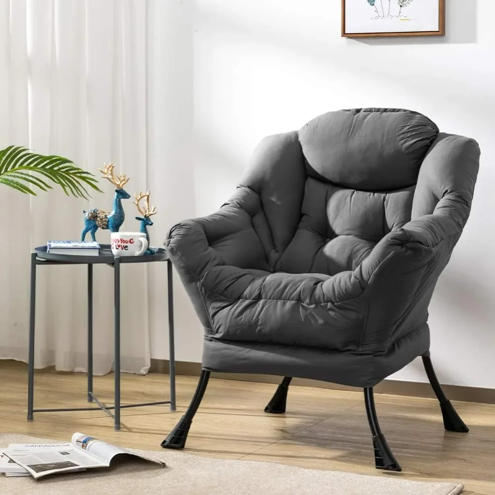 Fabric large lazy chair, accent reading chair, comfortable lounge chair with armrests, living room leisure sofa chair