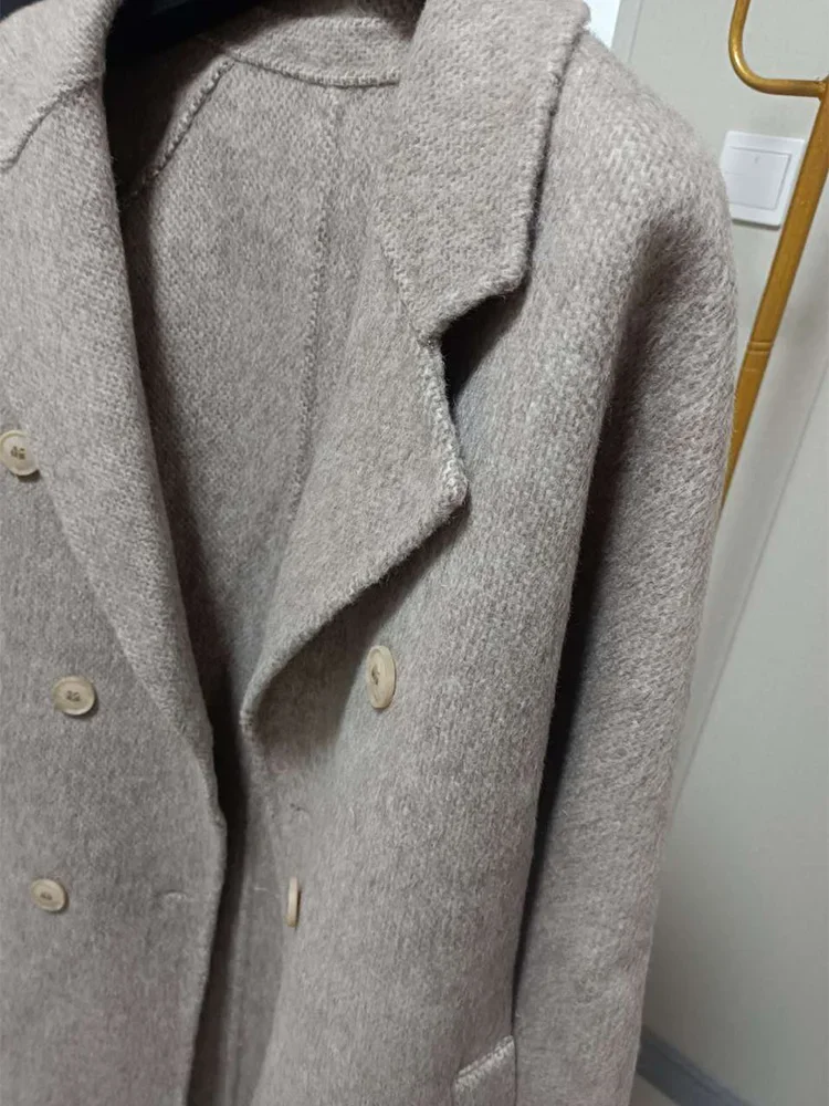 New High-end Women Wool Herringbone Loose Double-sided Wool Coat Temperament Handmade Natural Wool Fashion Jacket Autumn Winter