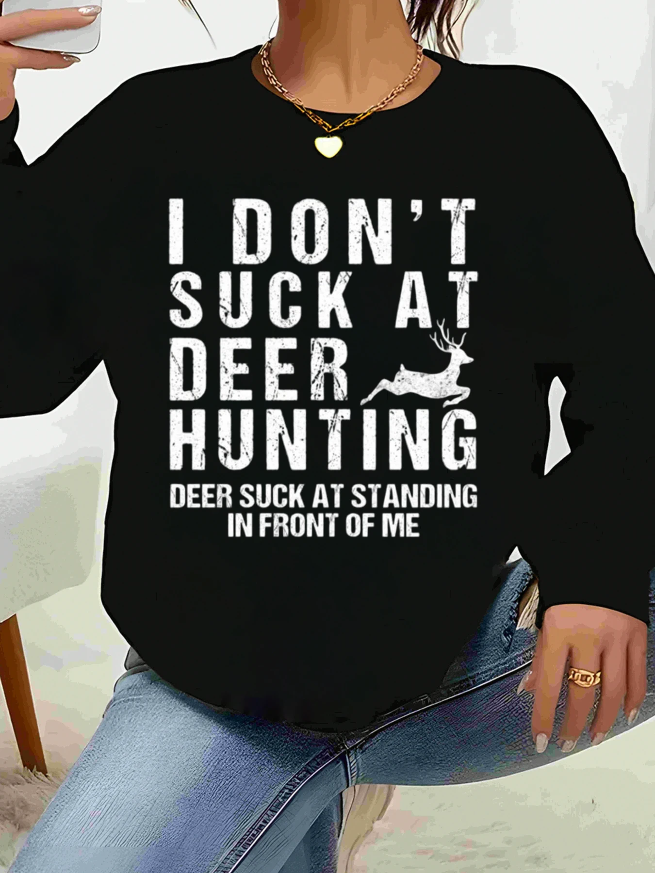 سويت شيرت بأكمام طويلة مطبوع عليه رسومات صيد الغزلان، ملابس كاجوال للسيدات للنشاط الخارجي للهالوين