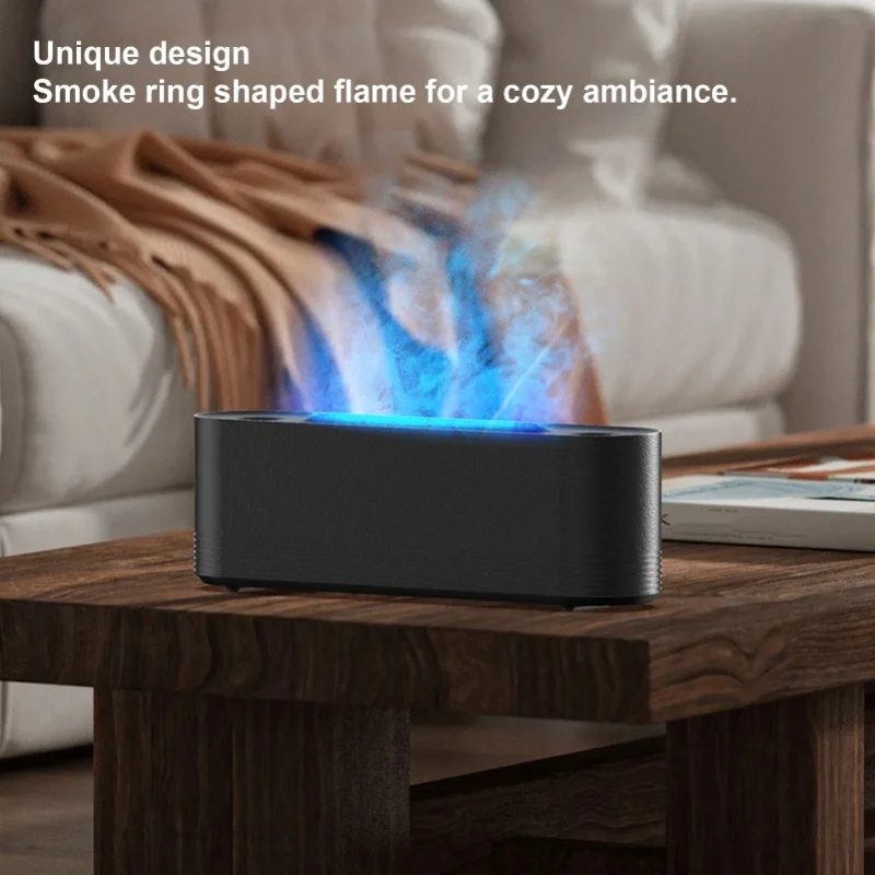 Flame Diffuser Black Smoke Ring Shaped Fire Large Mist Volume Flame Humidifier For Living Room Bedroom