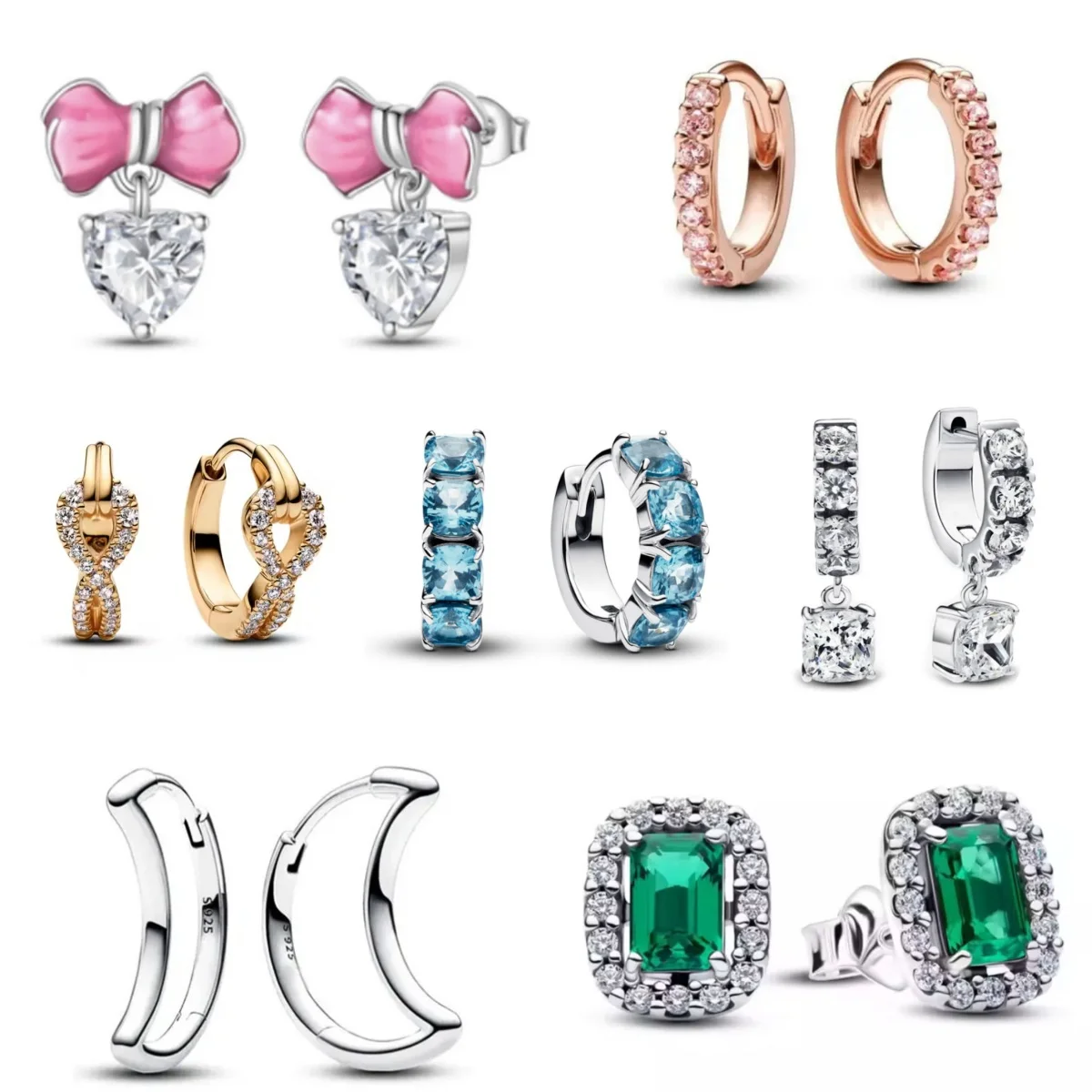 2026 New 925 Sterling Silver Earrings for Women Cubic Zirconia Heart/Bow/Hoop Stud Earring Valentine's Day Jewelry Gift