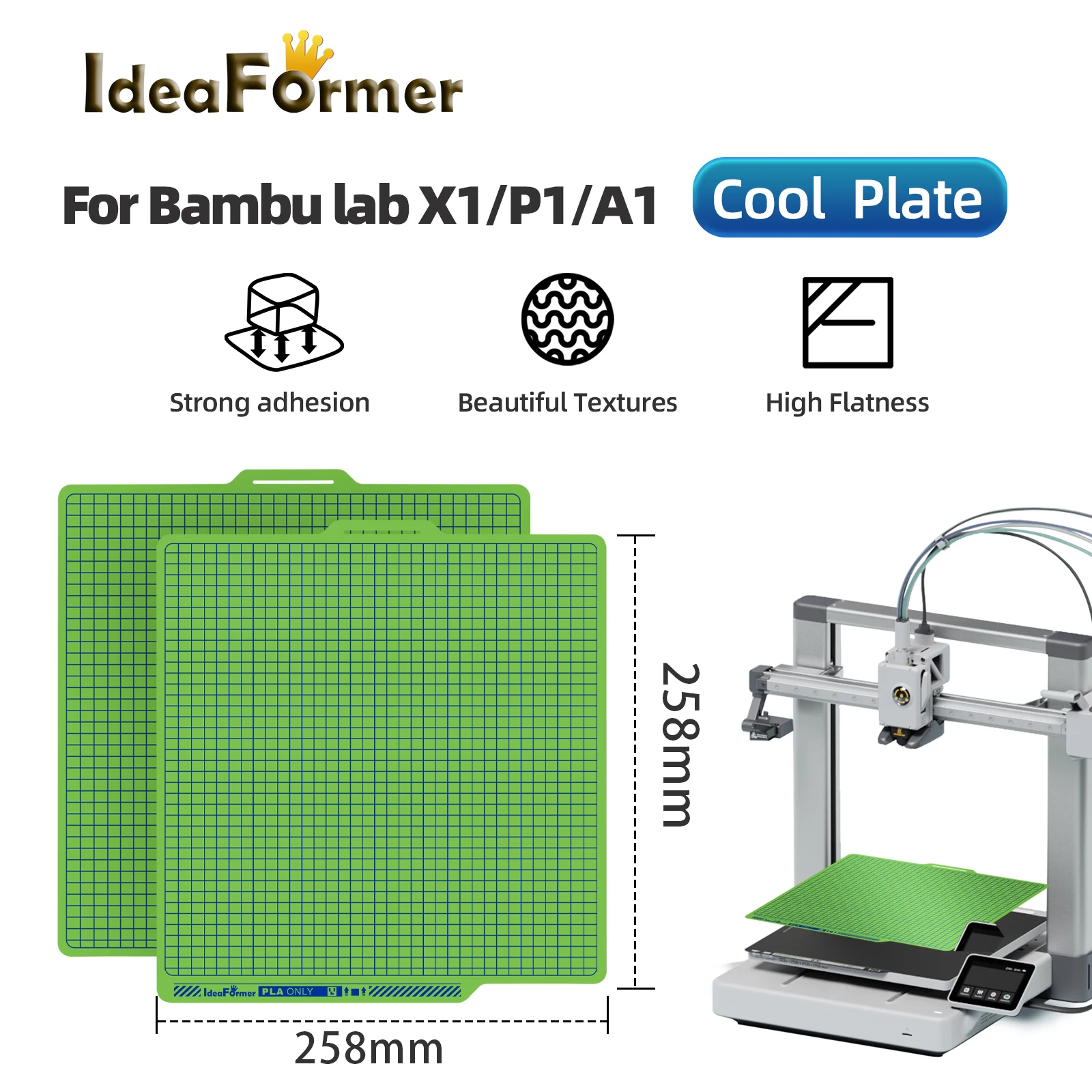 

Heat Bed For Bambu Lab X1/P1/A1 3D Printer Cold Plate Strong Adhesion Low Temperature Build Plate For 3D Printer Part Cool Plate