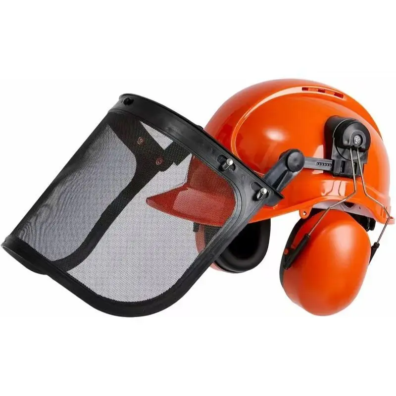 Logging 3in1 Protective Cap with Sound Insulation Earmuffs, Metal Mesh Mask, Mowing Grass Anti-splash and Noise Reductio