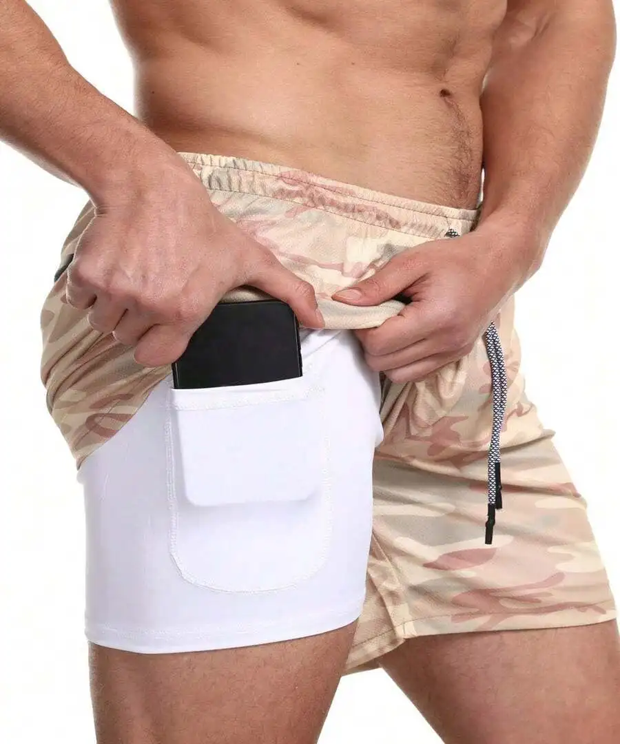 

Mens 2-In-1 Lightweight Gym Workout Shorts With Zipper Pockets