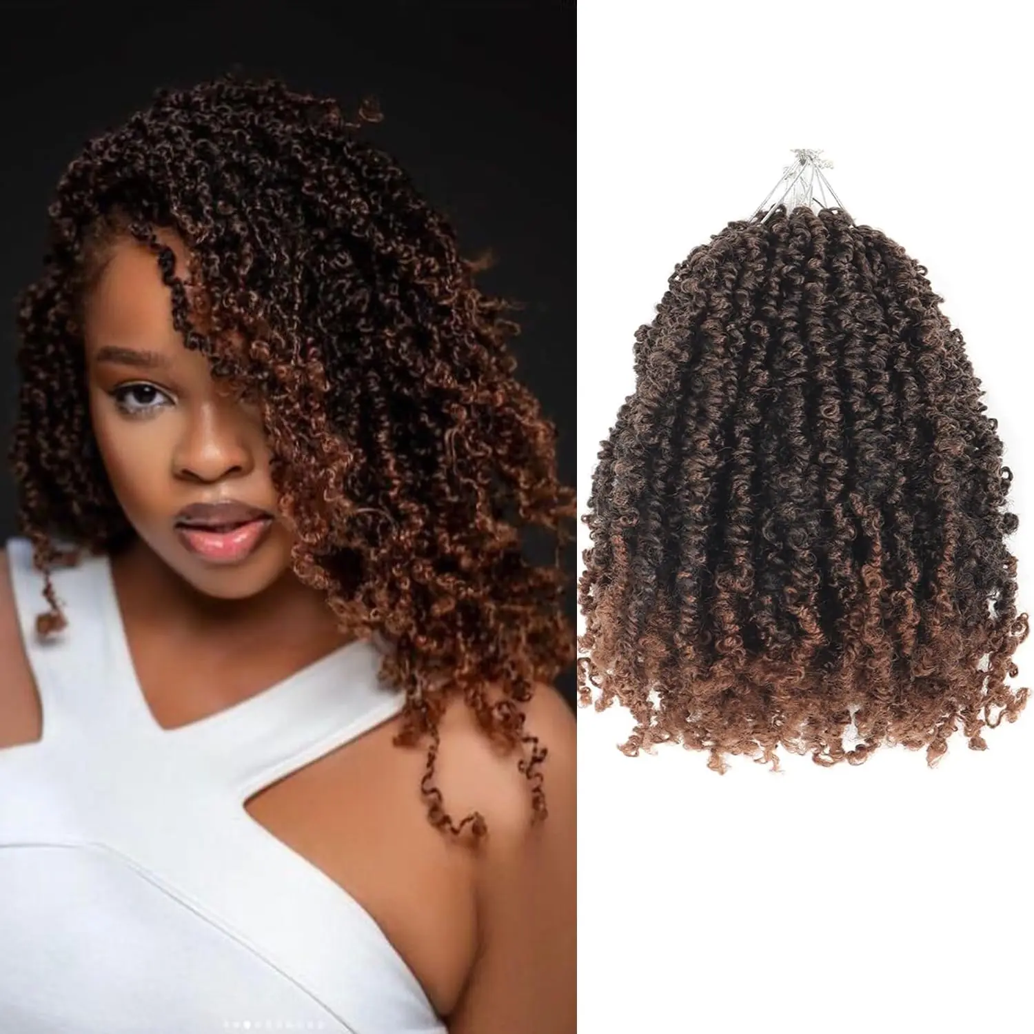 1/8 Packs Yanky Twist Crochet Hair Pre-twisted Ombre Brown Kinky Mini Spring Twist Synthetic Small Curly Senegalese Twist Braids