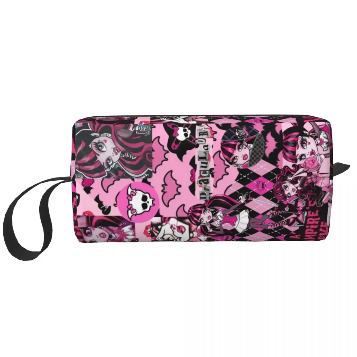 Monster High Draculaura Collage Large Makeup Bag Waterproof Pouch Travel Cosmetic Bags Anime Organizer for Unisex