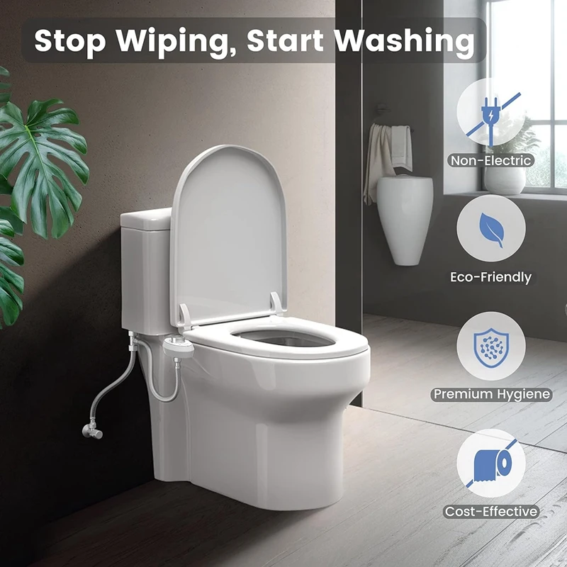 Bidet Sprayer Attachment For Toilet Non-Electric Self-Cleaning Dual Retractable Nozzles Adjustable Water Pressure B Durable