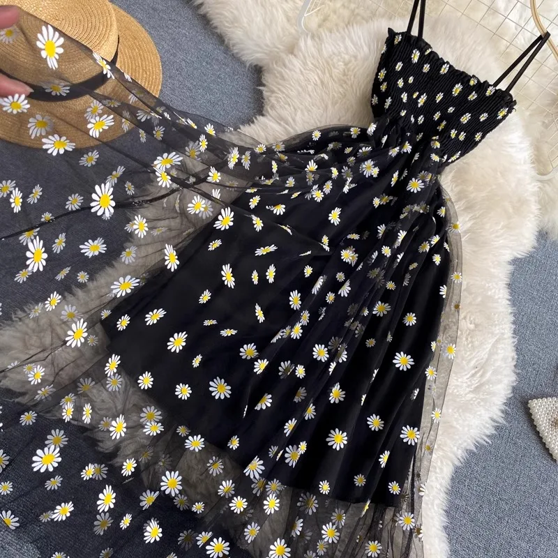 YuooMuoo Women Dress 2026 New Korean Fashion Floral Print Spaghetti Straps Mesh Party Dress Vacation Style Lady Beach Vestidos - Image 6