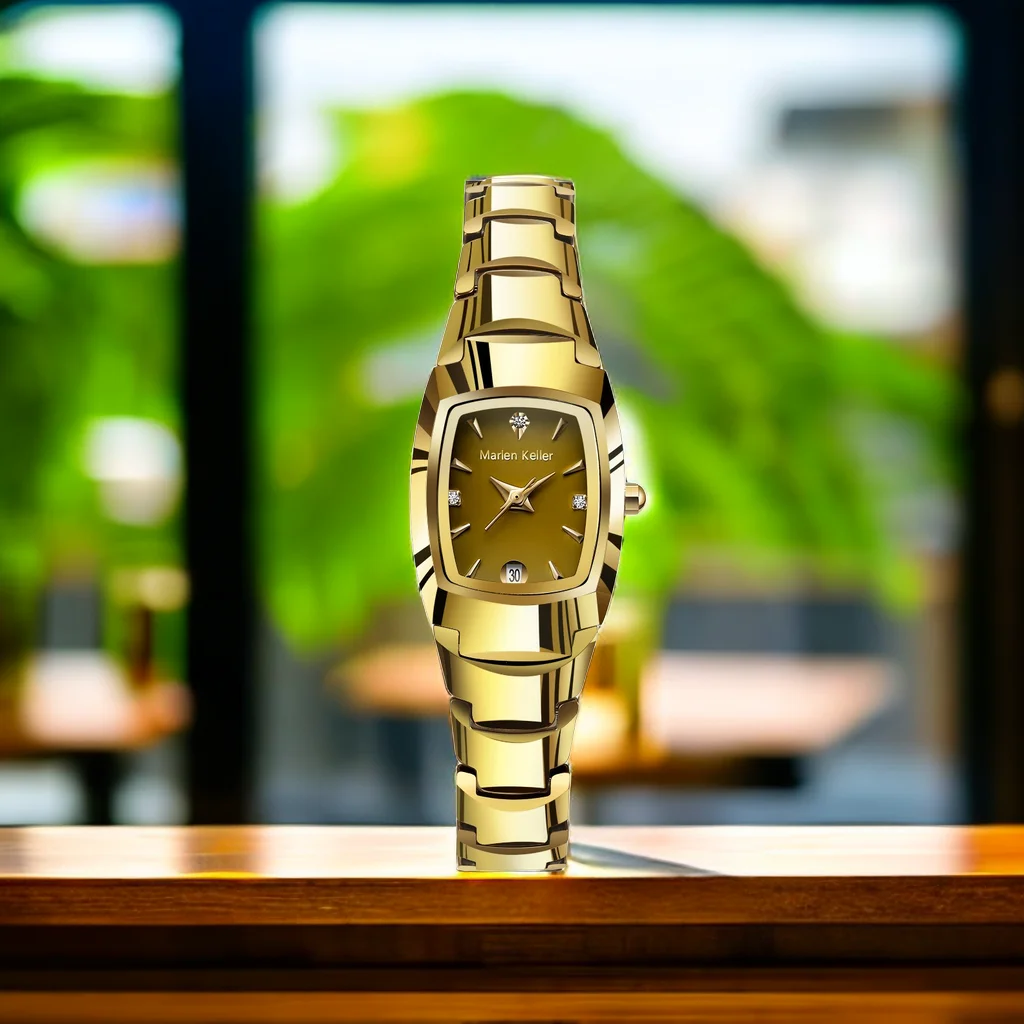 Marlen Keller\'s New Fashion Trend Couple Watch Band Calendar Watch Tungsten Steel Waterproof Quartz Watch