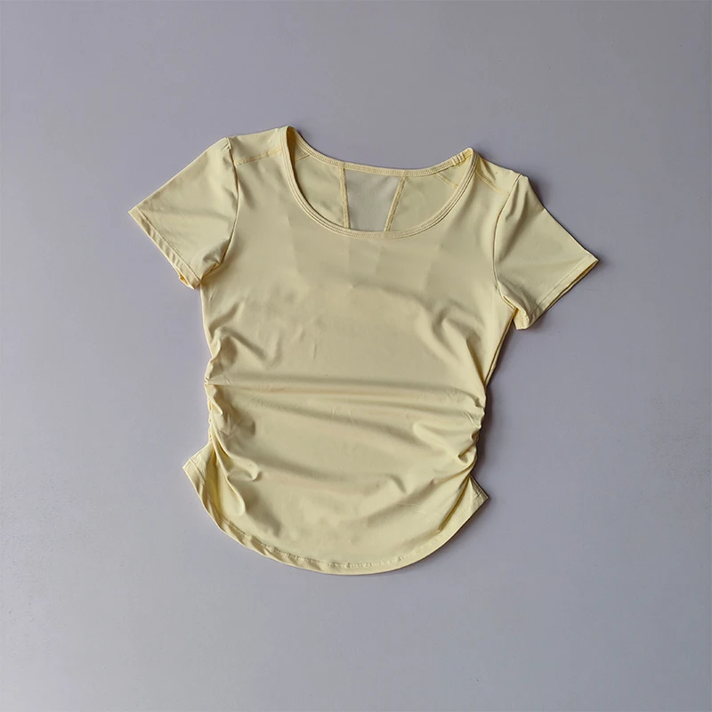 Sportliches Kurzarm-Sommer-Oberteil für Damen mit Taillenbetonung, Fitness-Trainings-Top mit Mesh-Einsätzen, atmungsaktiv, schnelltrocknend, Yoga-Anzug T-Shirt – Detail 7