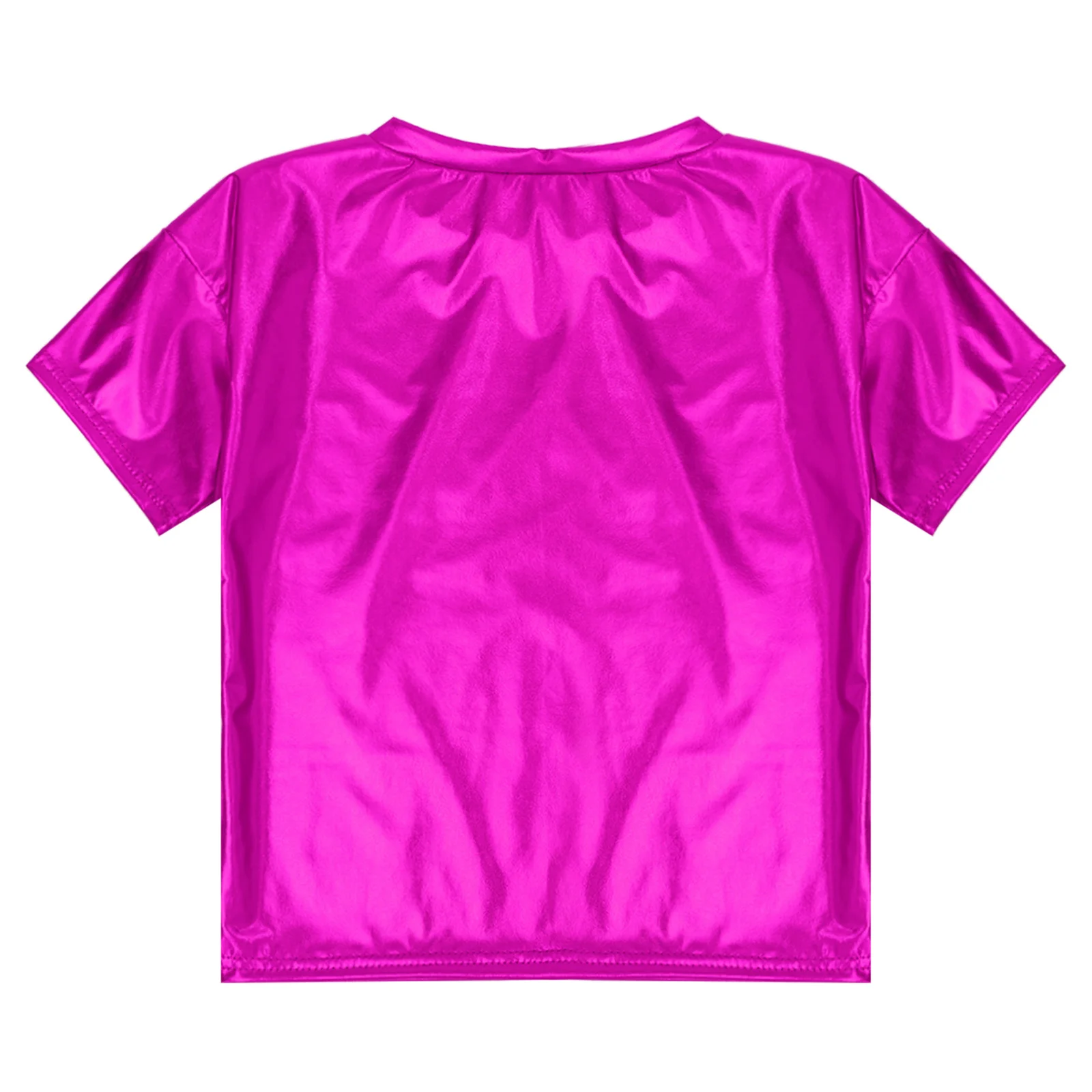 Kids Hip Hop Jazz Dance Performance Clothes Short Sleeve Metallic Shiny T-shirt Top Birthday School Party Dancewear Homewear
