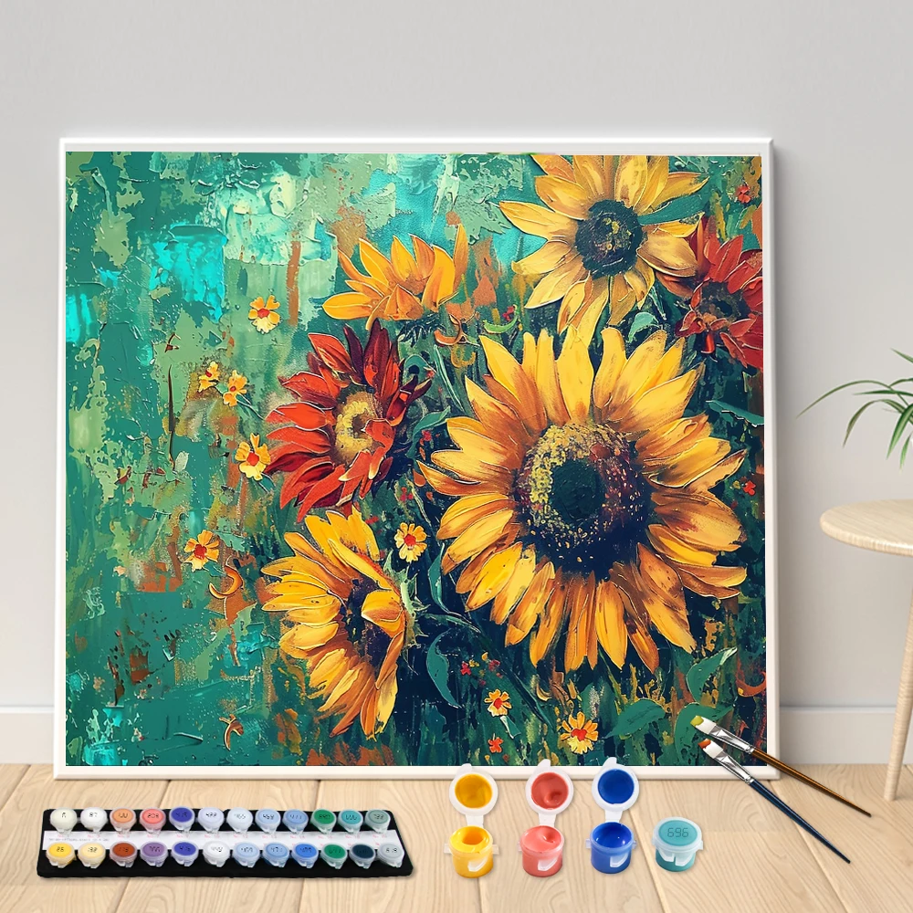 Hand Painting Landscape Textured Multi-petal Flower Painting By Numbers Kit DIY Artwork Canva Art Home Decoration Gift