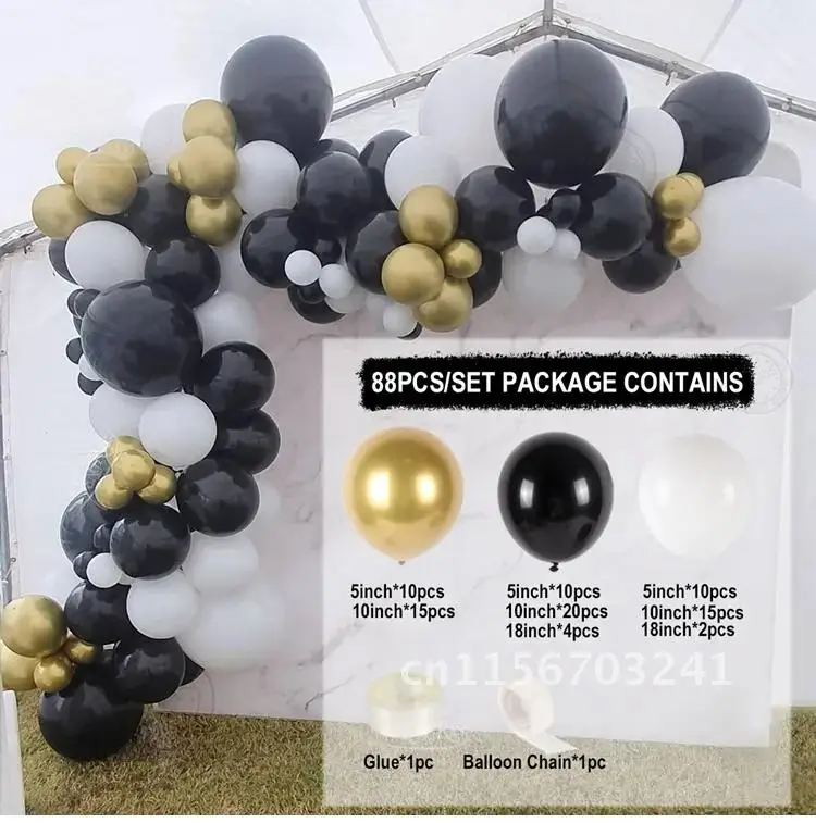 Gold Black Balloon Garland Arch Confetti Latex Balloons Graduation Happy 30th 40th 50th Birthday Party Decor Adults Baby Shower