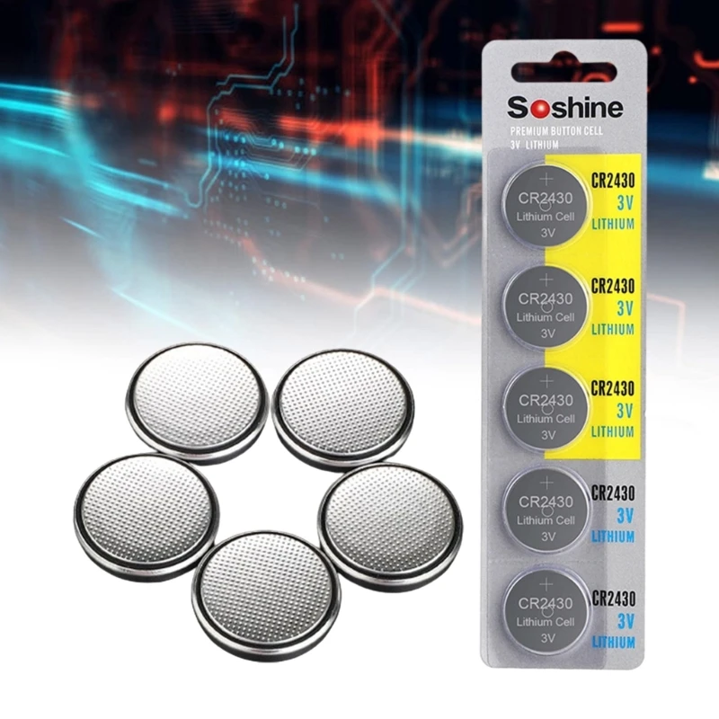 5Pieces CR2430 Battery 3V Lithium Coin Battery for Car Key Fob Car Remote Calculators LED Light Toy Thermometers