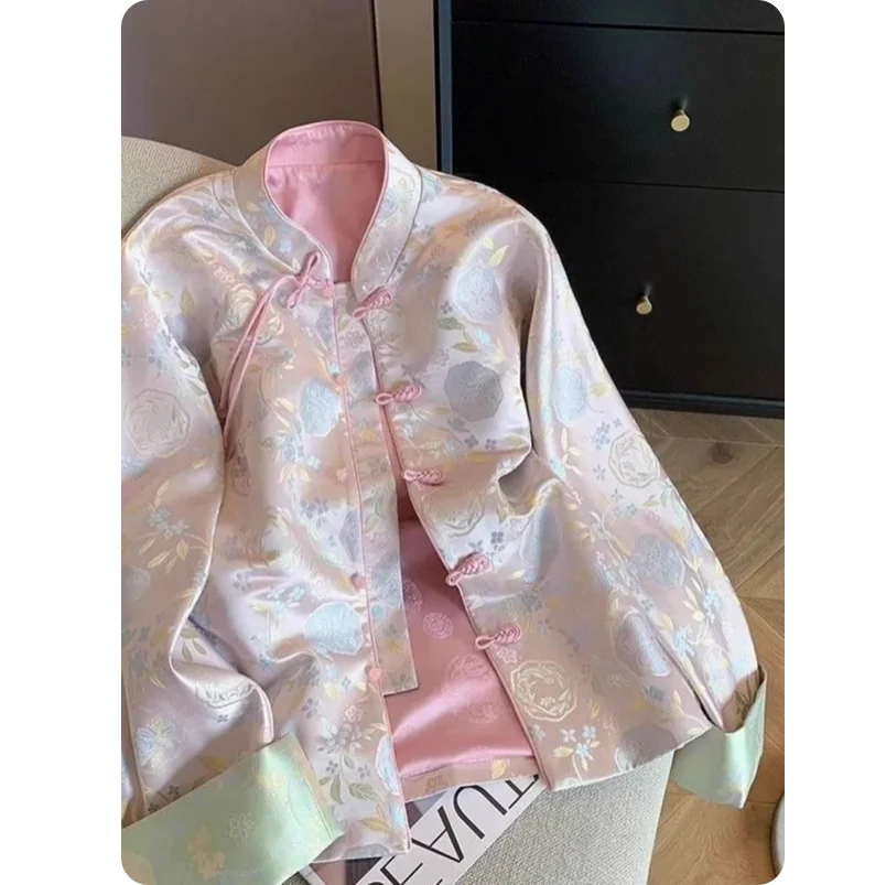 

Новый ретро-стиль, новая китайская высококачественная рубашка на пуговицах с принтом, женская куртка больших размеров