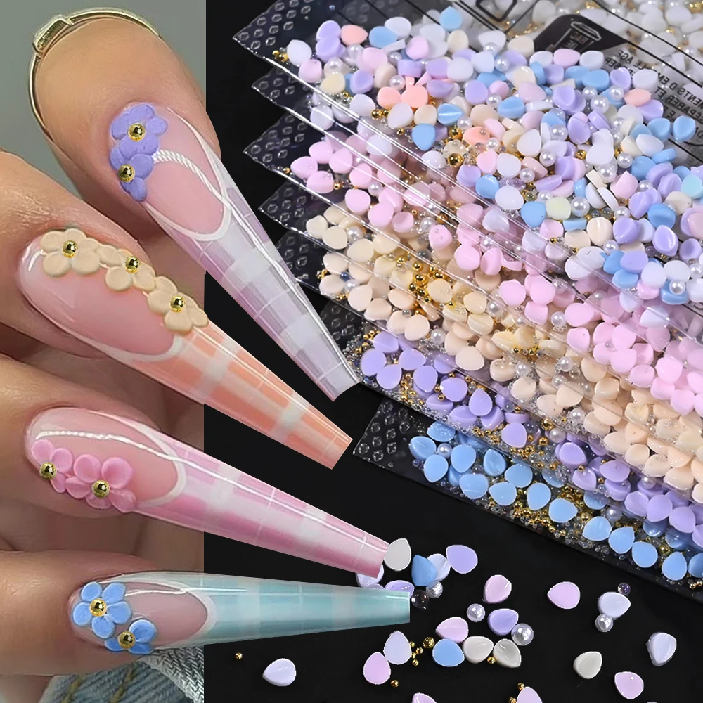 100Pcs Ice-Transparent Cherry Blossom Flower Nail 150Pcs Resin Five-petal Flower Nail Art Decoration DIY Sweet Floret Nail Parts
