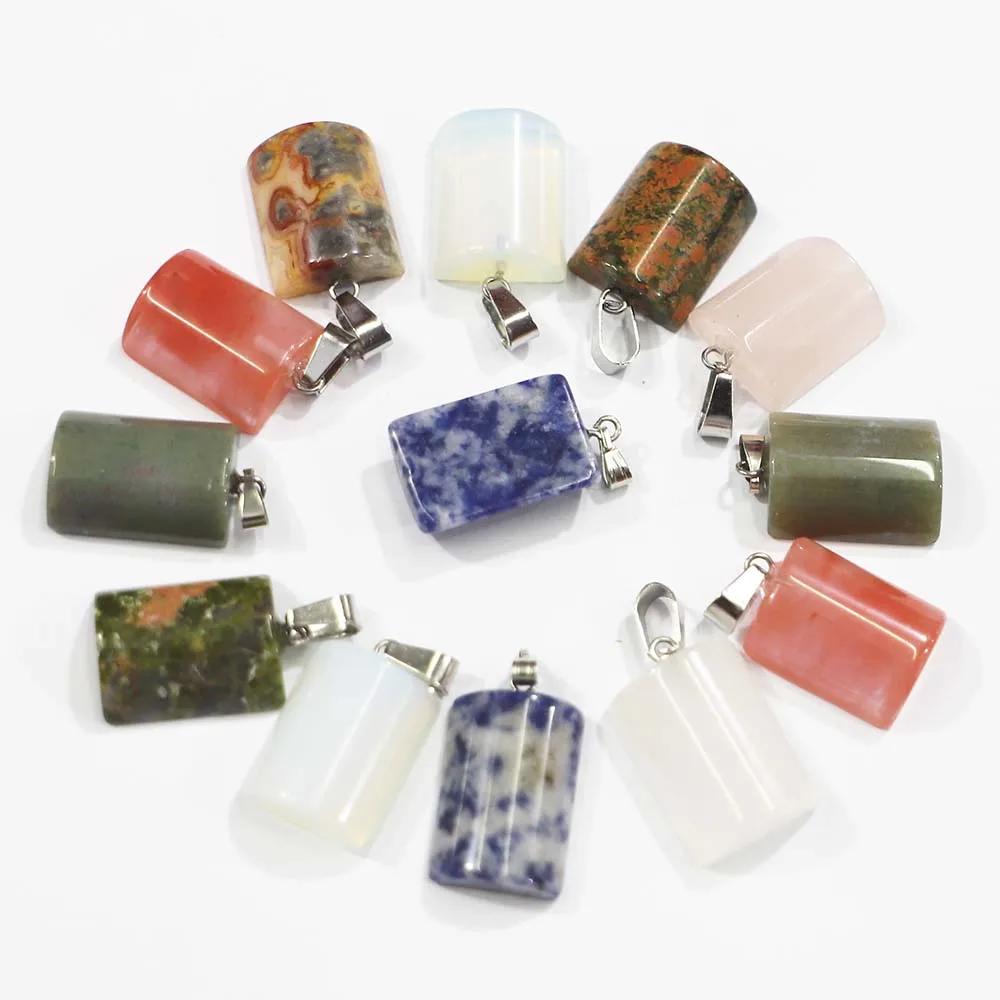 Natural Stone Semi Cylindrical Pendants Precious Crystal Agate Necklaces Reiki Charms Jewelry Making Accessories Wholesale 30Pcs