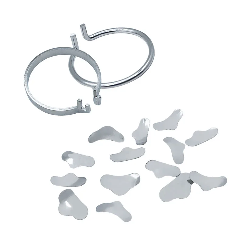 100 unids/caja matrices de Metal contorneadas seccionales dentales anillo de matriz con 40 Uds cuñas Delta de silicona herramientas de dentista