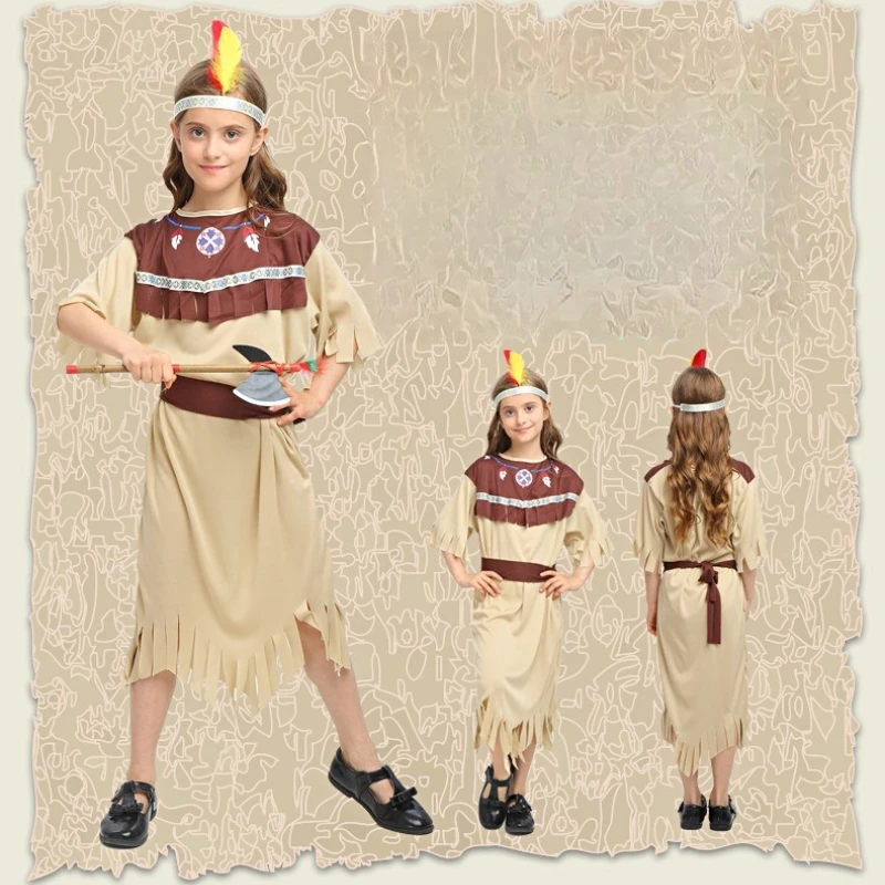 

Halloween Costumes Children Boys Girls Gray-white Indian Clothes Indigenous Costumes Masquerade Performance Costumes