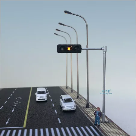 

5PCS HO Scale Model Traffic Lights/Operating Pole Mount Overhead Traffic Lights with Controller/Train Railway/Railroad Layout