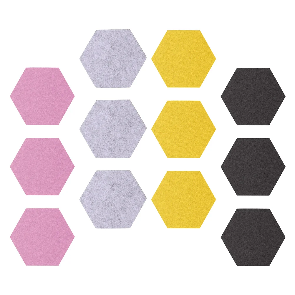 12pcs Hexagon Felt Wall Board Soundproof Self-Adhesive Tile For Home Decor Bulletin Memo Display Craft Pin Board