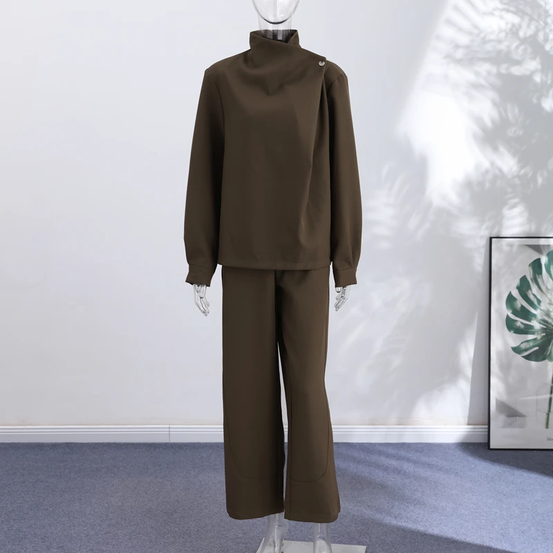 Mantel, Tube Top und Hose 3-teiliges Set für Damen, Sexy Laternenärmel-Jacke mit Reißverschluss, Gerüschte Lose Jacke, Hochgeschnittene Weite Hose, Outfit – Detail 4