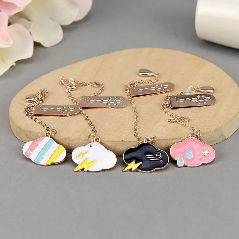 4PCS Weather Cloud Metal Chain Bookmark Rainbow Rain Lightning Enamel Pendant Page Marker Cute Stationery Gift for Readers