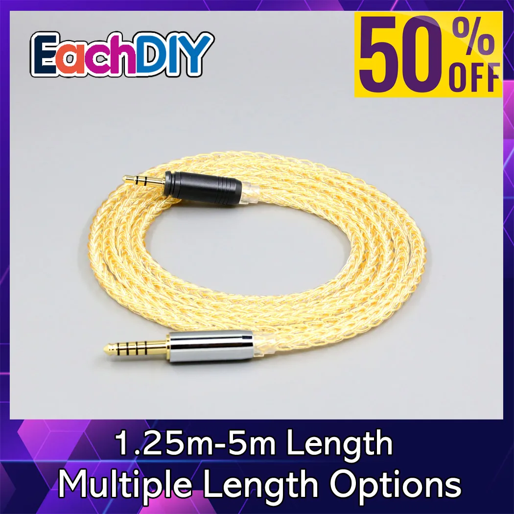 8 Core 99% 7n كابل سماعة أذن مطلي بالذهب عيار 24 قيراط من الفضة النقية لسماعات الرأس البؤرية المفتوحة الخلفية LN008988