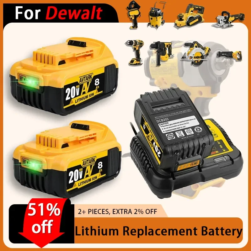 

For Dewalt Lithium Replacement Battery DCB200 20V 8000mAh 18V DCB184 DCB200 DCB182 DCB180 DCB181 DCB182 DCB201 Battery