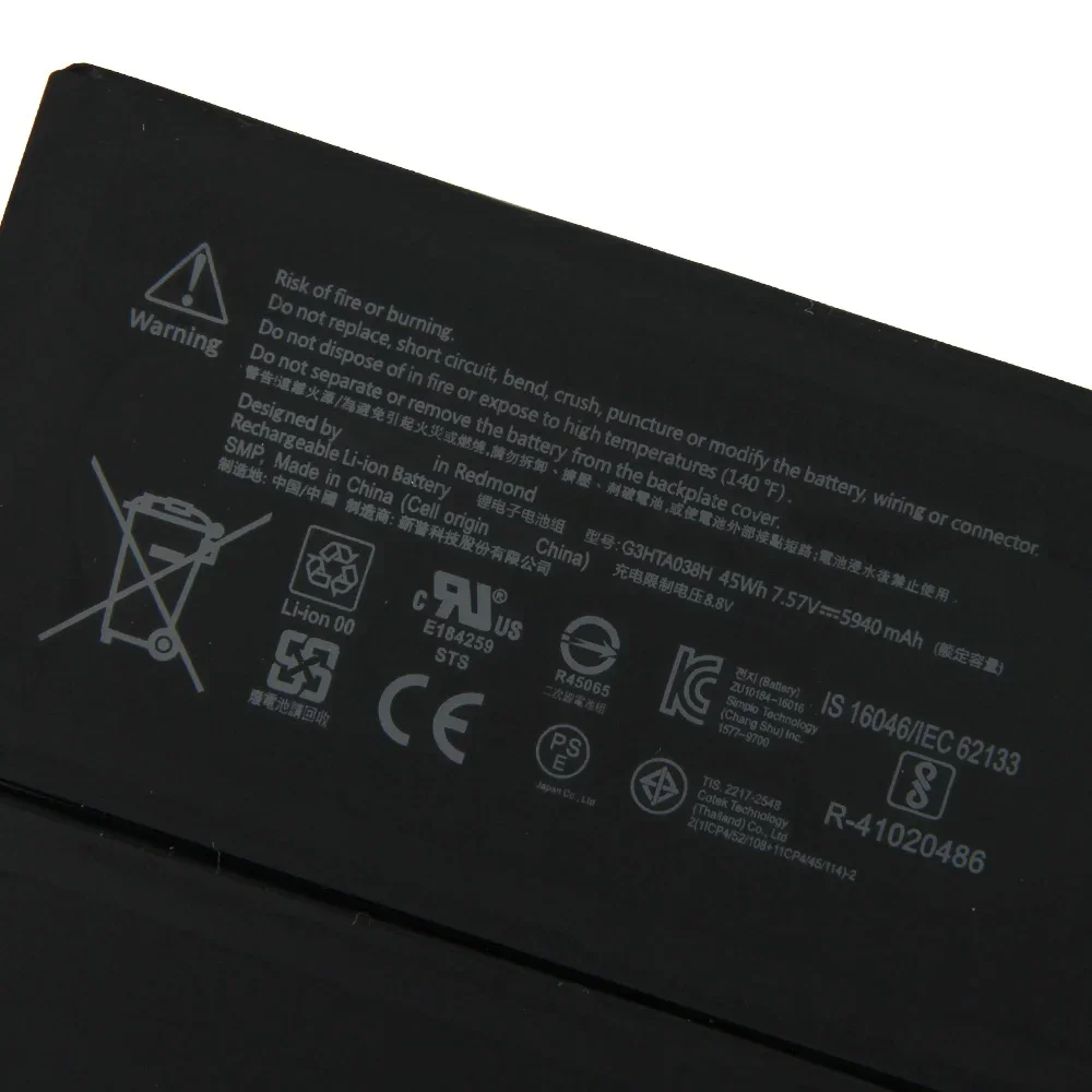 Replacement Battery G3HTA038H For Microsoft Surface Pro 5 Pro5 For Microsoft Surface Pro 6 Pro6 DYNM02 5940mAh