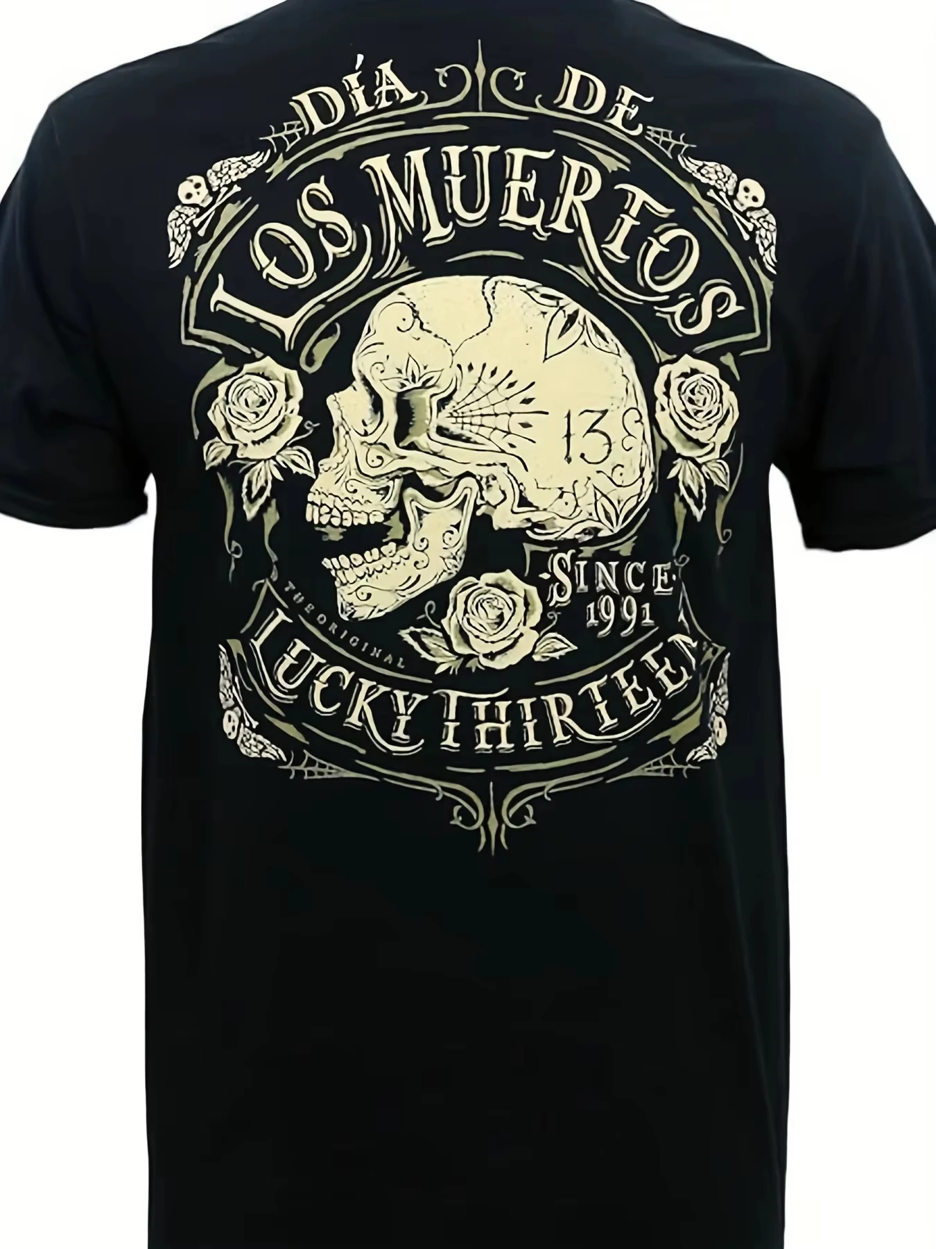 2026 New Year Sports Daily Halloween Day of The Dead Theme Classic Letter Pattern Printed Casual Round Neck Top Men's T-shirt