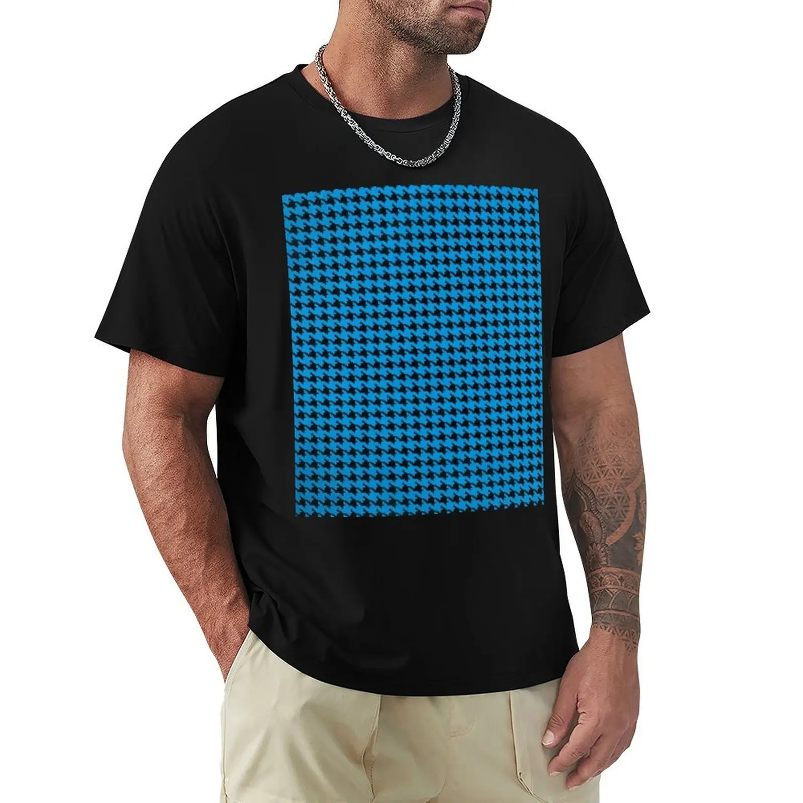 

Houndstooth pattern design in blue and black colour T-Shirt plus size tops graphic tee shirt tees black t shirts for men