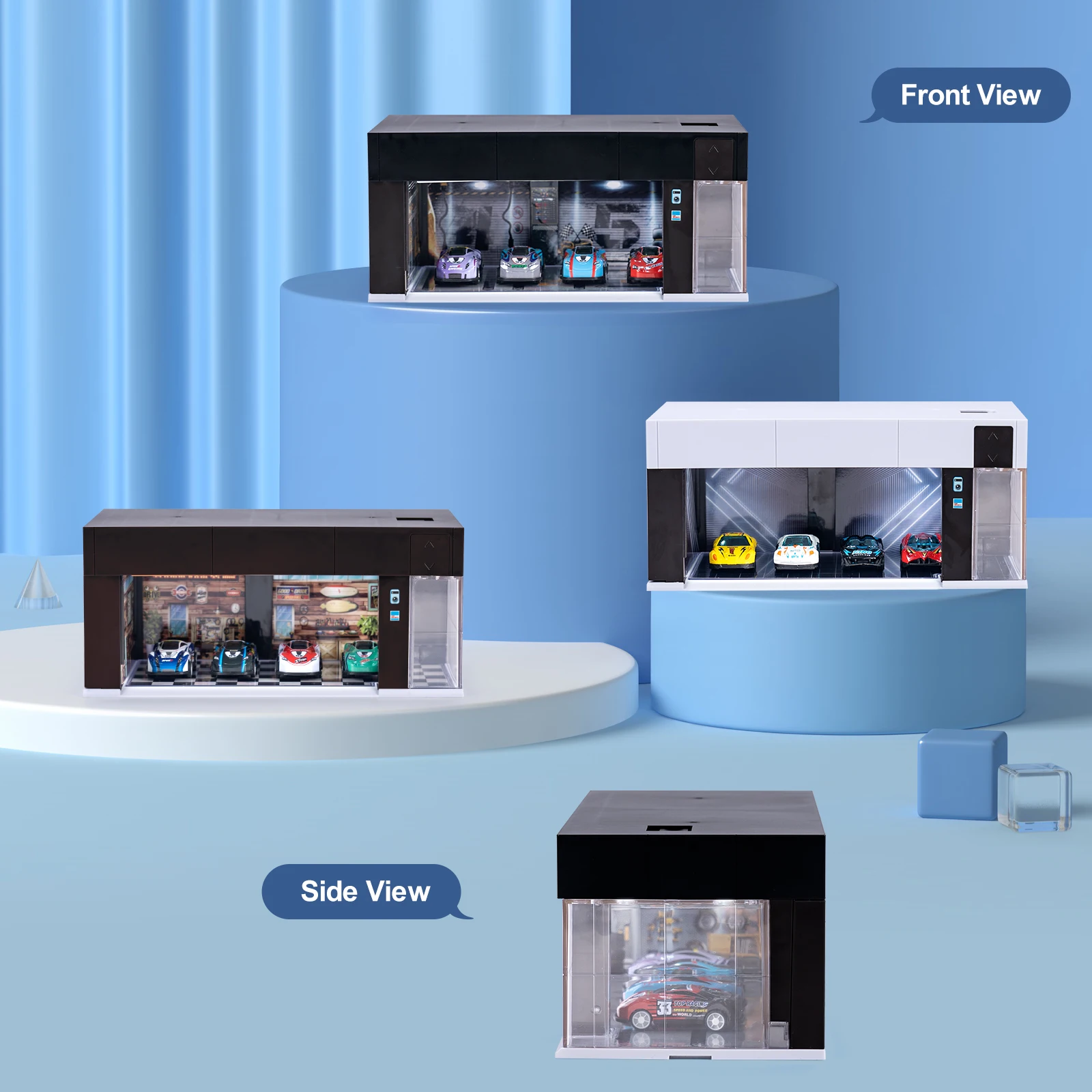 1/64 مقياس المرآب المشهد نموذج صندوق عرض السيارة مع الضوء والتحكم الصوتي الباب الإلكتروني المرتبطة سلسلة محاكاة وقوف السيارات #4