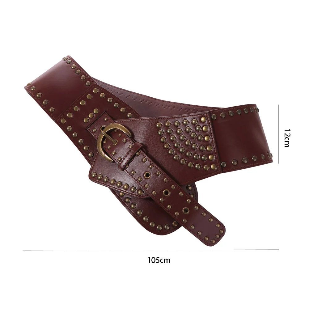 القوطية قابل للتعديل برشام معدني حزام بولي Leather الجلود التخسيس واسعة Cummerbunds حزام فاسق الخصر مشد وتتسابق