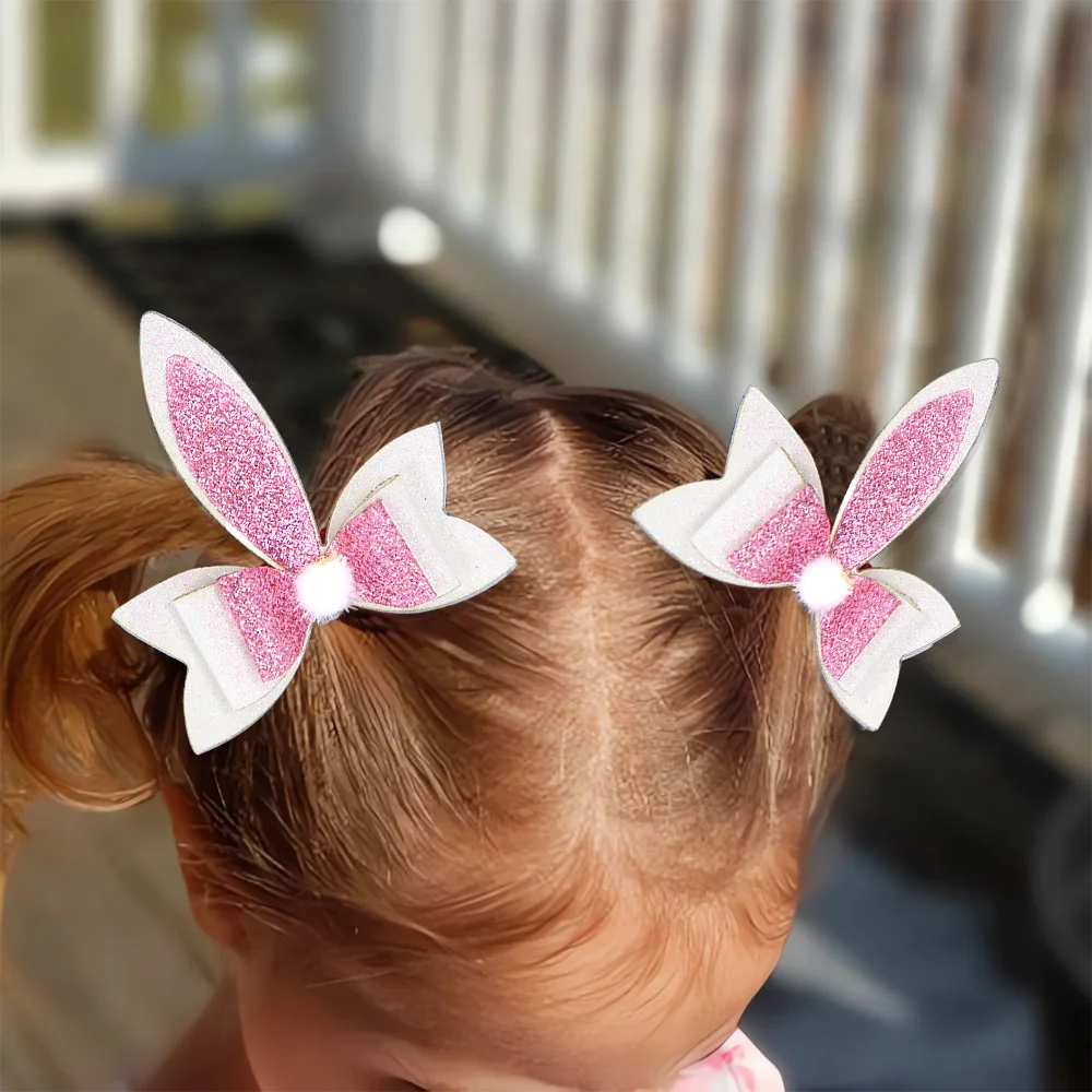 Easter Party Hair Clips - Kids Glitter Rabbit Ears Bow Chick Egg Hairpins - Children\'s Festival Hair Accessories