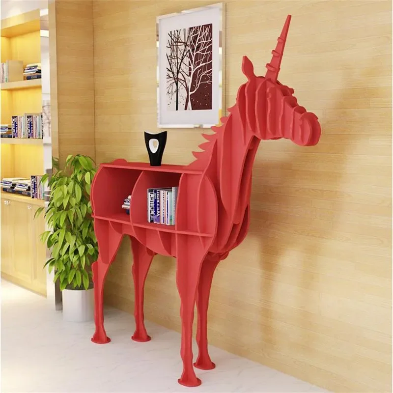 PVC Creative Bookshelf Unicorn Sculpture Shelf Entrance Table Shop Window Floor Decoration Shelves Home  Living Room Bookroom
