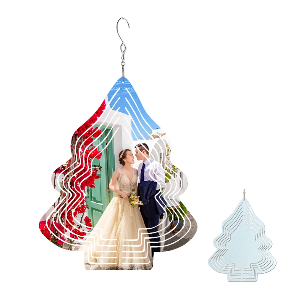 Sublimation Wind Spinner Blanks Aluminum 3D Christmas Tree Kinetic Wind Sculpture Catcher Suspension Trim Yard Garden Hanging