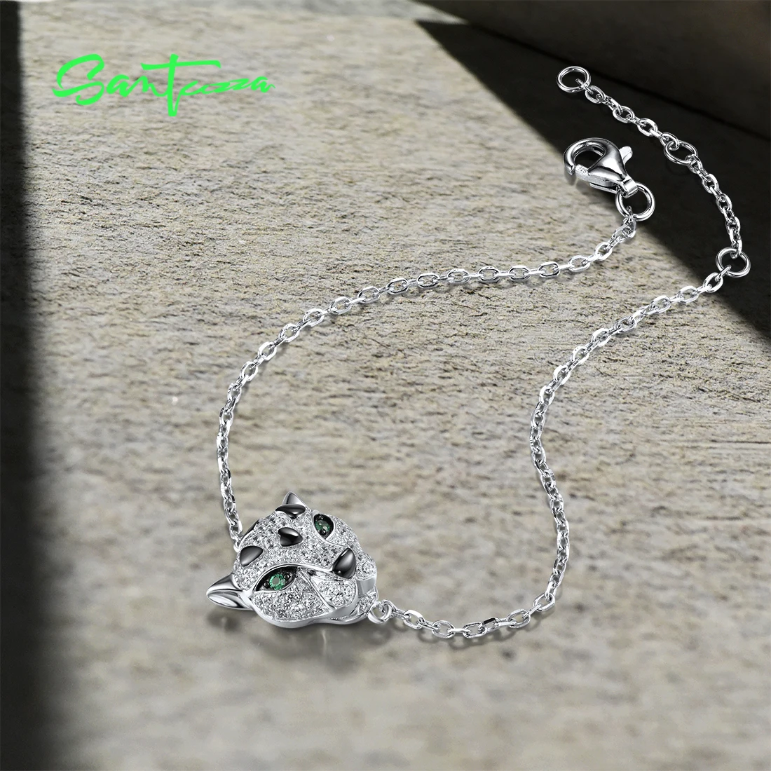 Imagem -04 - Santuzza-genuine 925 Sterling Silver Bracelet para Mulheres Leopardo Pantera Verde Espinélio Branco Zircônia Ajustável Bonito Jóias Finas