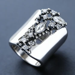European and American hollowed out wide version diamond studded ring with niche design, high-end feel, Instagram trendy cool