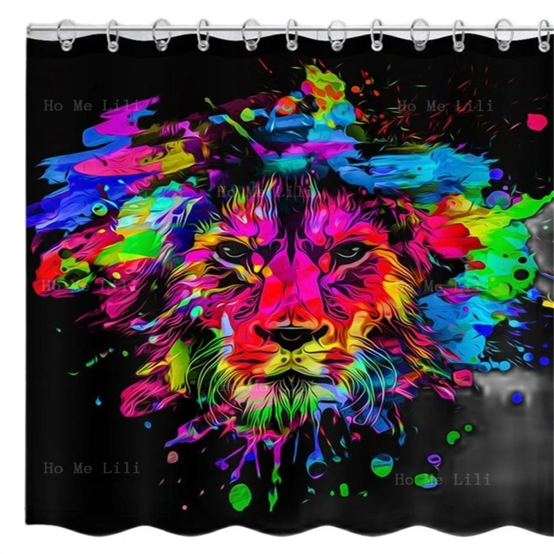 Coloful Lion Doodle Animal Art Watercolor Dog Shower Curtain Pit Bull Waterproof Polyester Fabric Bathroom Decor