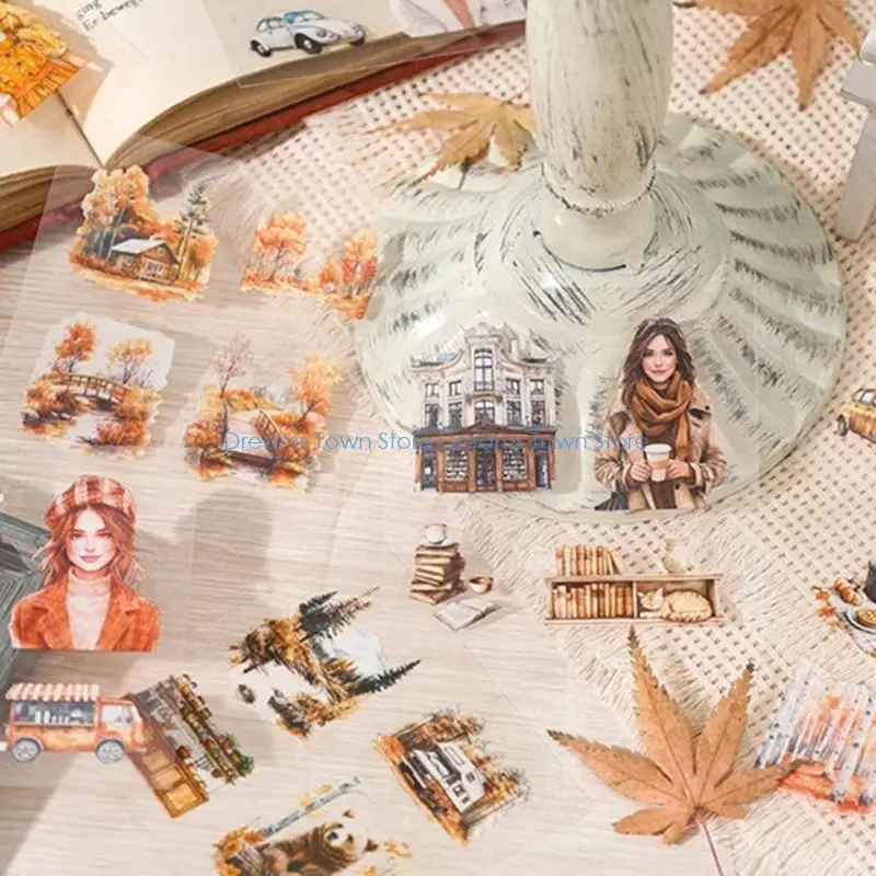 HX6A 100Pcs Sticker Set For Scrapbook Decorations Florals Designs PET Material Kid Craft Box