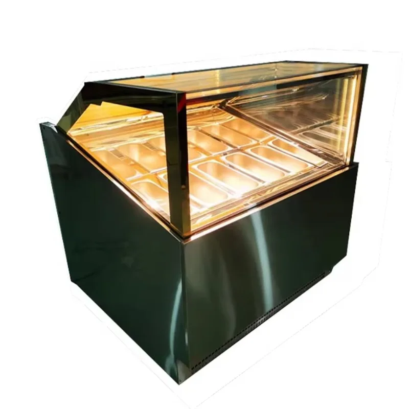 

Commercial Use 16-Pan Ice Cream Scooping Freezer Single-Temperature Ice Cream Dipping Glass Showcase Cabinet Display Fan Cooling