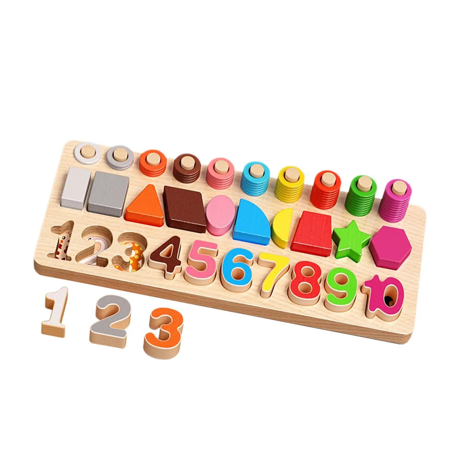 Number Board Math Shape Blocks Hand Eye Coordination Color Shape Sorting Matching Wooden Puzzle Toy for Kids 3 4 5 Years Old