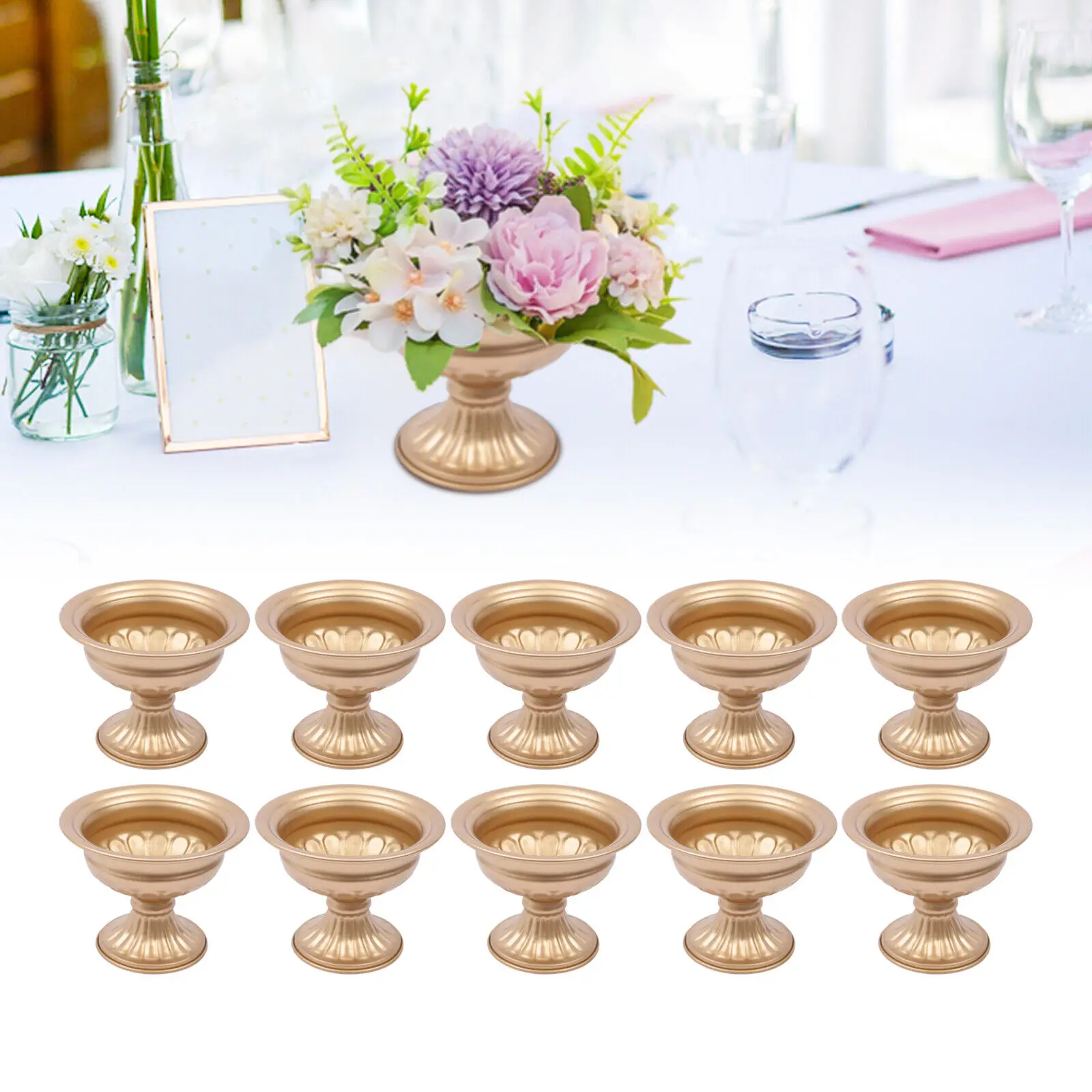 

10-Piece 15.5cm Golden Wedding Flower Stands: Large Size for Elegant Decor