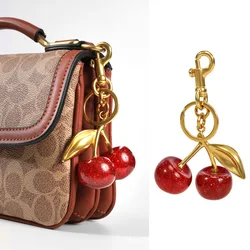 Fashion Delicious Red Cherry Keychain Bag Charm Exquisite Fruit Cherries Pendant Keyring for Women Jewelry Bag Accessories Gift