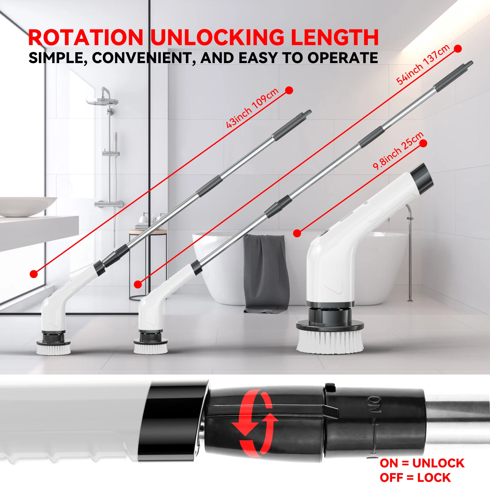 เครื่องขัดพื้นไฟฟ้าแบบหมุน, อุปกรณ์ทำความสะอาดบ้านรุ่นใหม่ แปรงทำความสะอาดห้องน้ำไฟฟ้า พร้อมหัวแปรงเปลี่ยนได้ 8 หัว